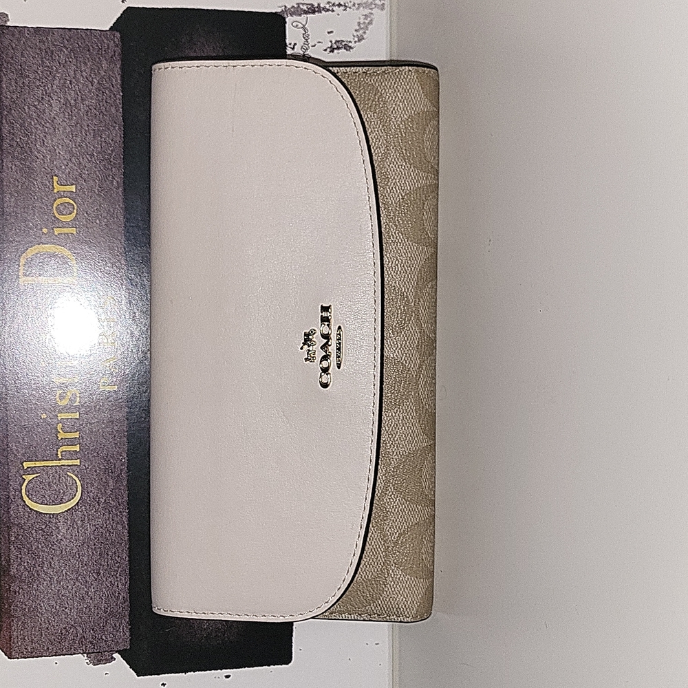 Coach Beige and Cream Signature Continental Wallet